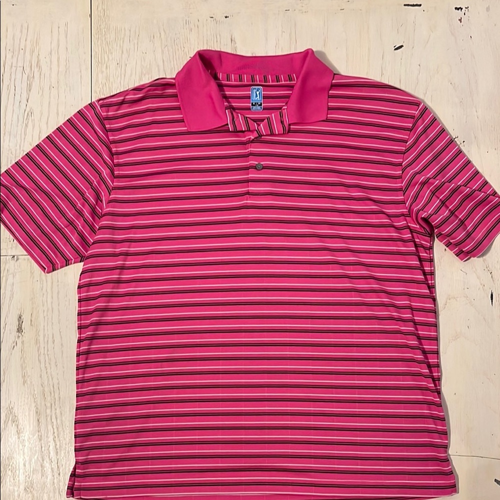 PGA Tour Hot Pink Striped Polo Shirt